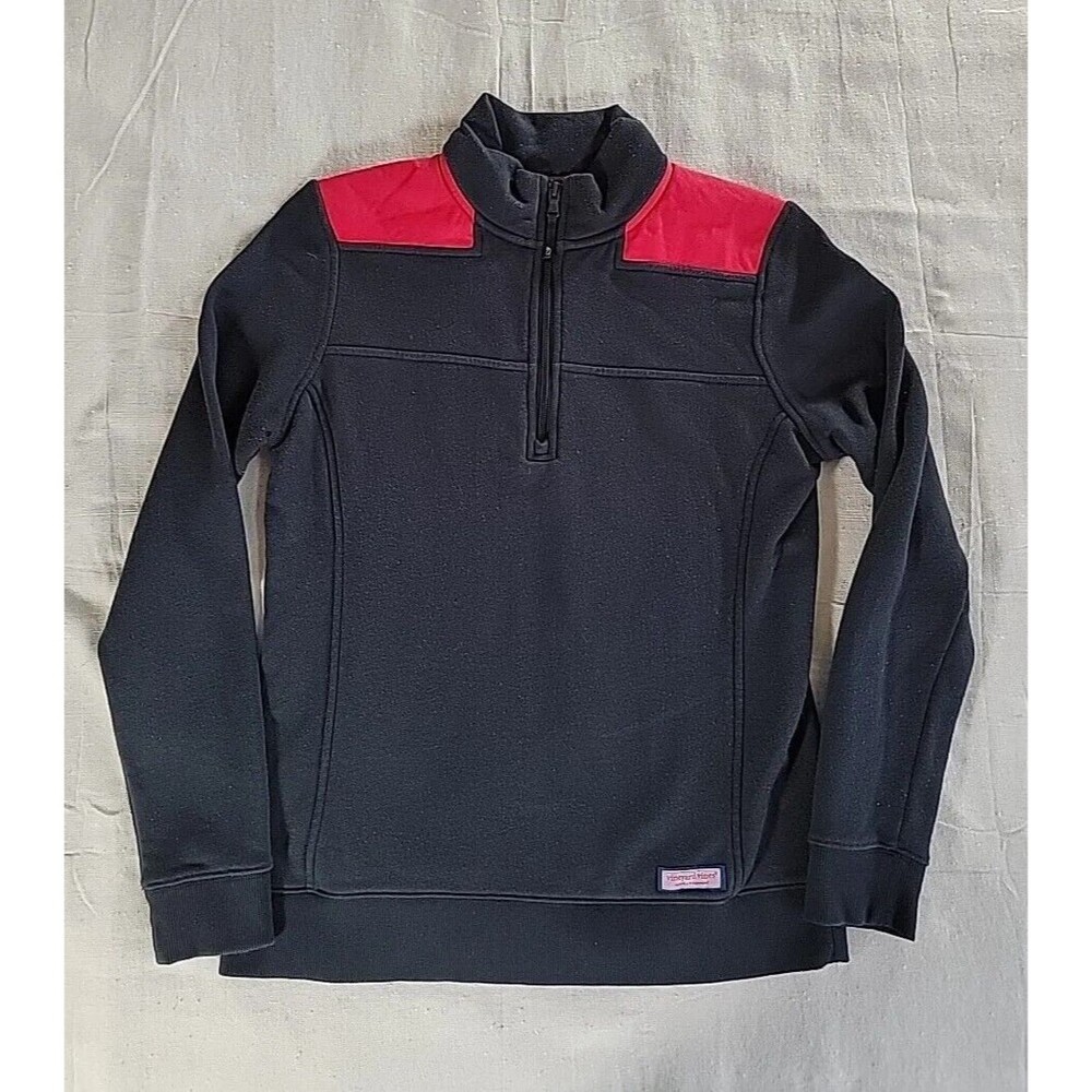Vineyard Vines 1/4 Pullover Womens S Black‎ Red Preppy Casual Whale Logo Martha